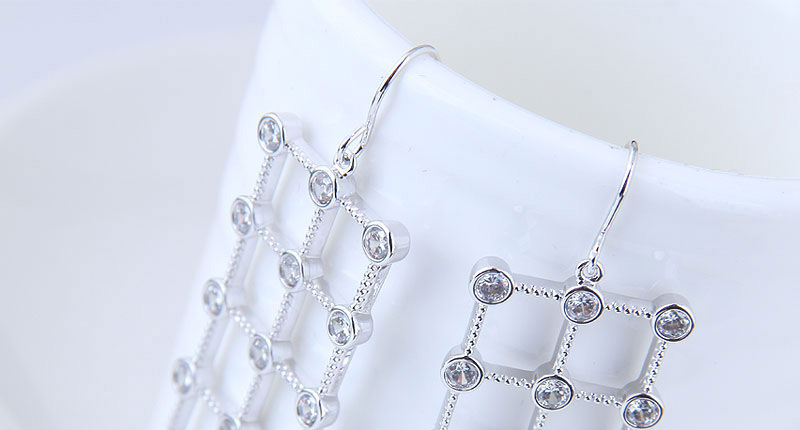 Sweet Silver Color Grid Shape Design Square Shape Earrings,Drop Earrings