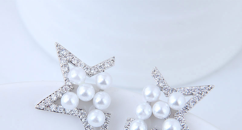 Sweet Silver Color Pearls Decorated Stars Shape Earrings,Stud Earrings