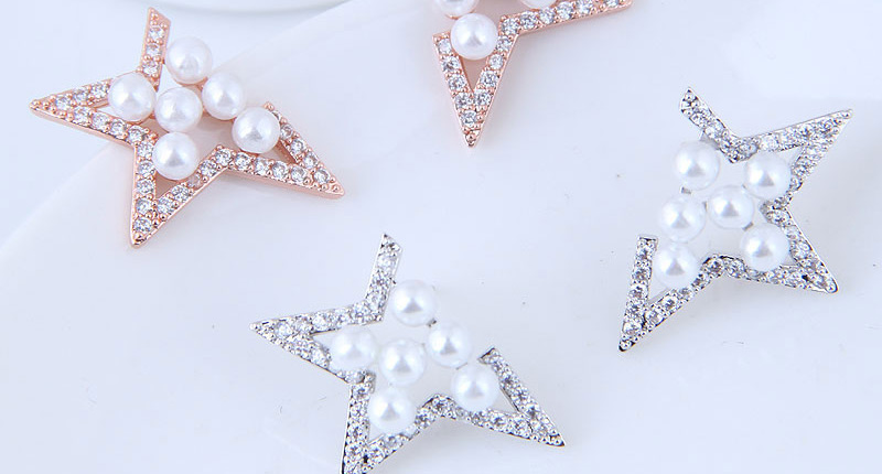 Sweet Rose Gold Pearls Decorated Stars Shape Earrings,Stud Earrings