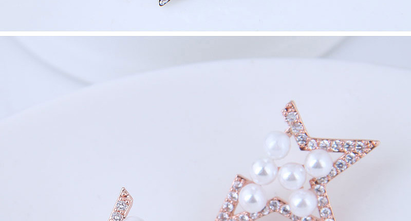 Sweet Rose Gold Pearls Decorated Stars Shape Earrings,Stud Earrings