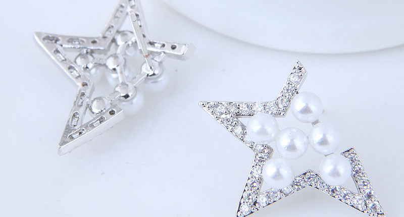 Sweet Silver Color Pearls Decorated Stars Shape Earrings,Stud Earrings