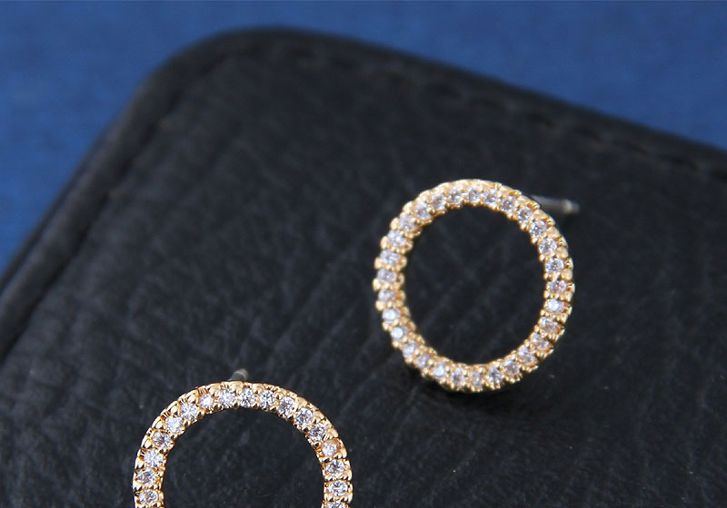 Sweet Gold Color Full Diamond Decorated Round Shape Earrings,Stud Earrings