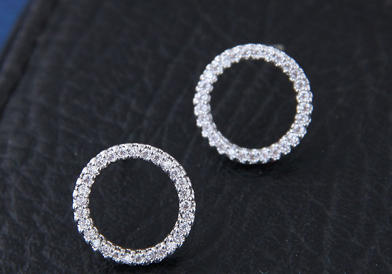 Sweet Silver Color Full Diamond Decorated Round Shape Earrings,Stud Earrings