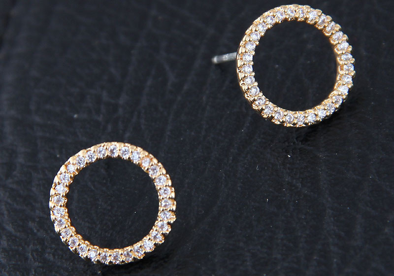 Sweet Gold Color Full Diamond Decorated Round Shape Earrings,Stud Earrings