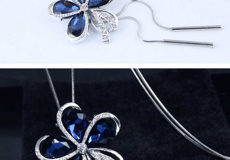 Elegant Sapphire Blue Flower Shape Decorated Necklace,Multi Strand Necklaces