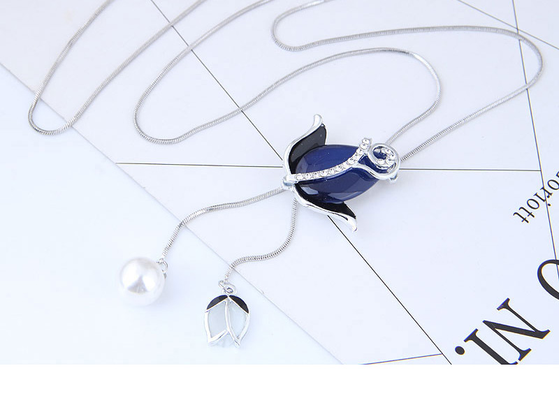 Elegant Sapphire Blue Rose Shape Decorated Necklace,Multi Strand Necklaces