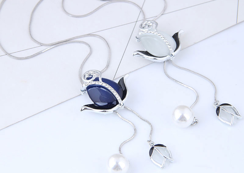 Elegant Sapphire Blue Rose Shape Decorated Necklace,Multi Strand Necklaces