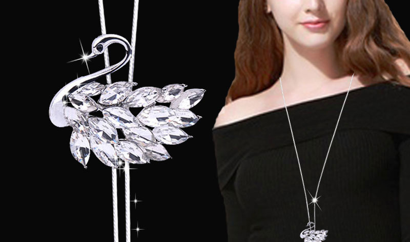 Elegant White Swan Shape Decorated Necklace,Multi Strand Necklaces