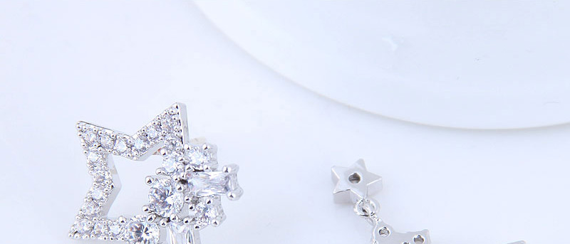 Elegant Silver Color Star Shape Decorated Earrings,Stud Earrings