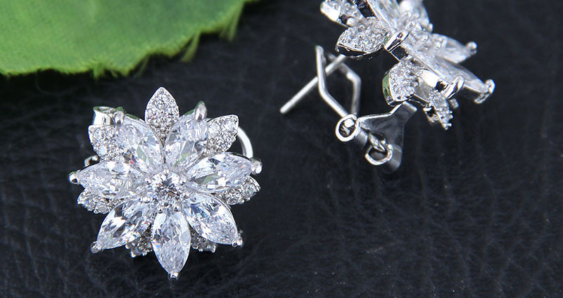 Elegant Silver Color Flower Shape Decorated Earrings,Stud Earrings