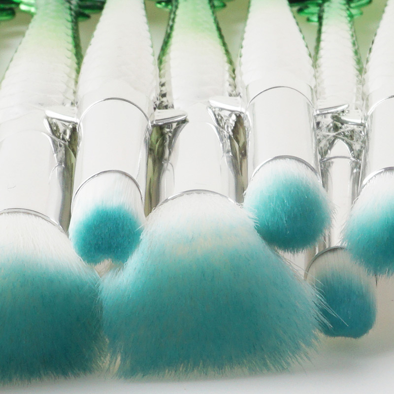 Fashion Green Fish Shape Decorated Makeup Brush ( 10pcs ),Beauty tools