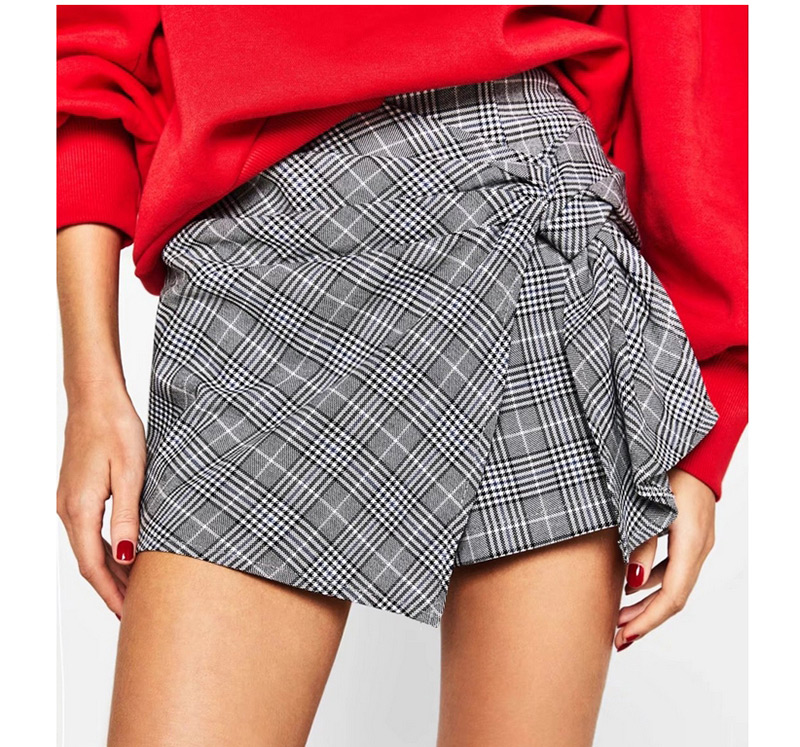 Fashion Gray Grid Pattern Decorated Skirt,Shorts
