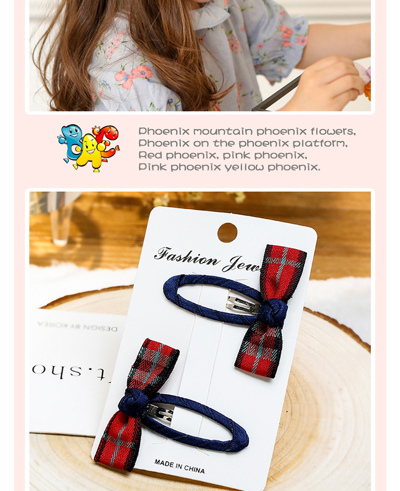 Fashion Red+white+sapphire Blue Bowknot Shape Decorated Hair Clip (2 Pcs),Kids Accessories