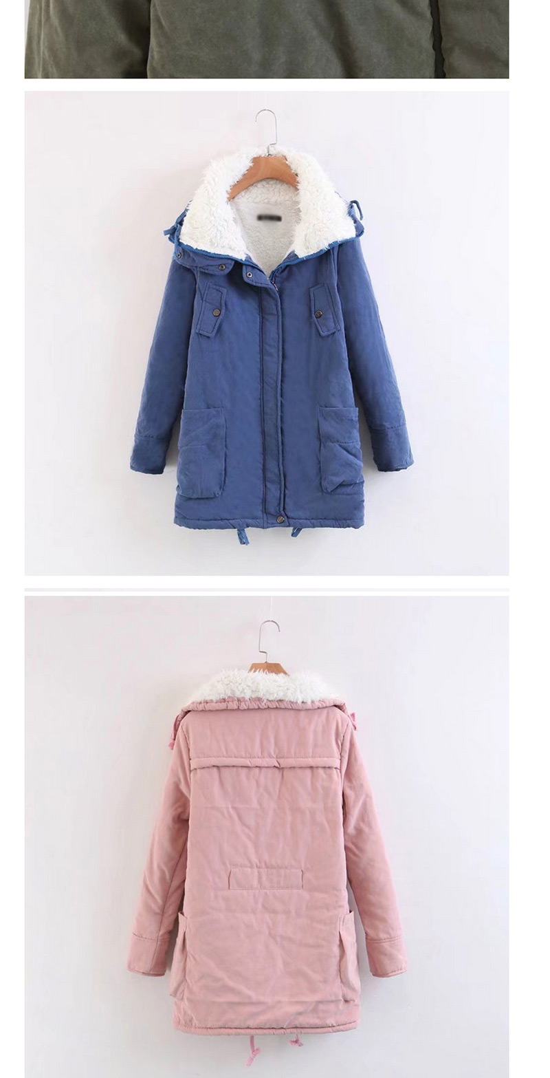 Trendy Blue Pure Color Decorated Cotton-padded Clothes,Coat-Jacket