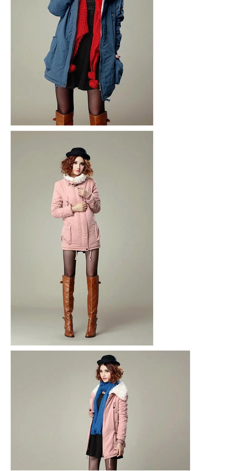 Trendy Pink Pure Color Decorated Cotton-padded Clothes,Coat-Jacket