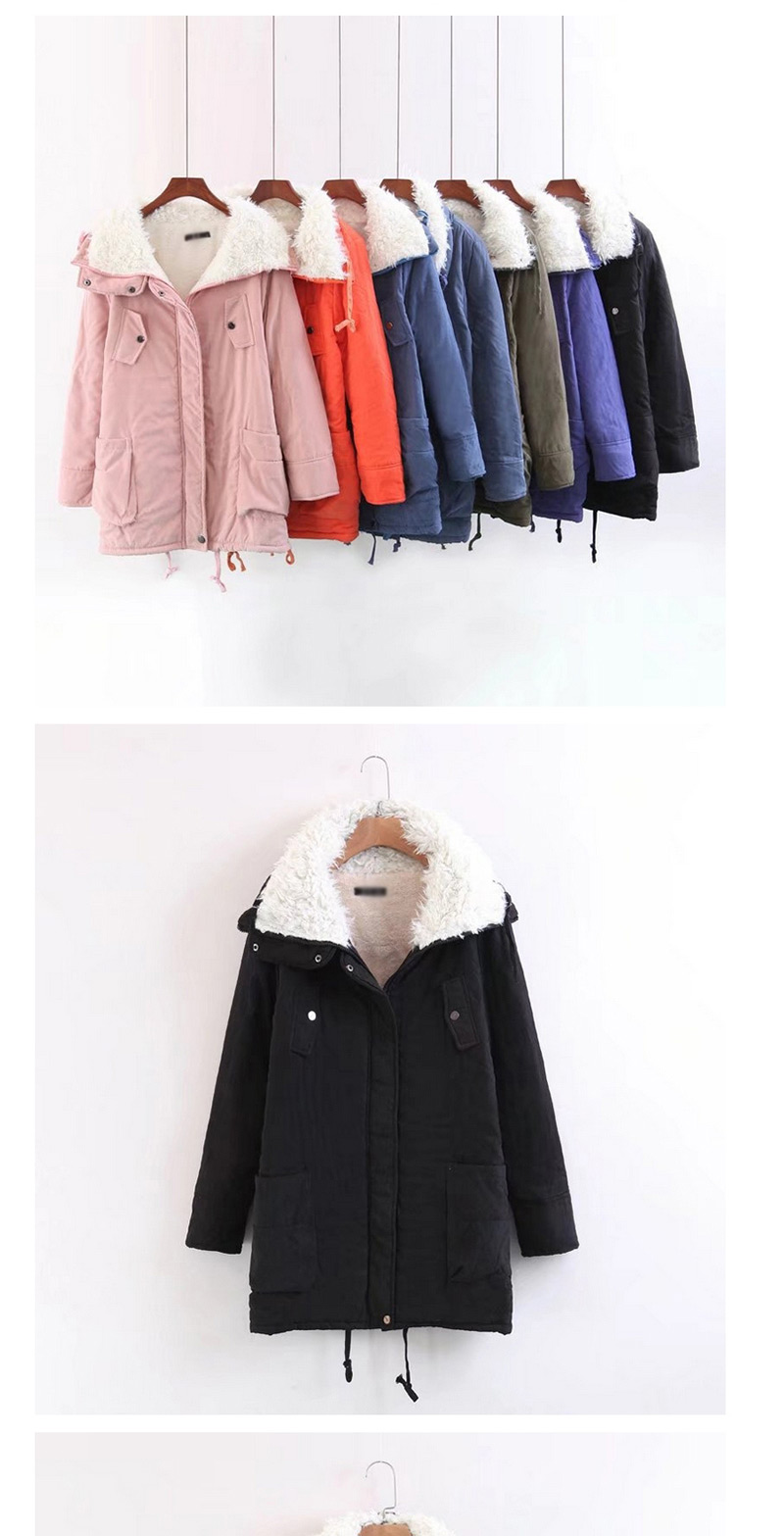 Trendy Blue Pure Color Decorated Cotton-padded Clothes,Coat-Jacket