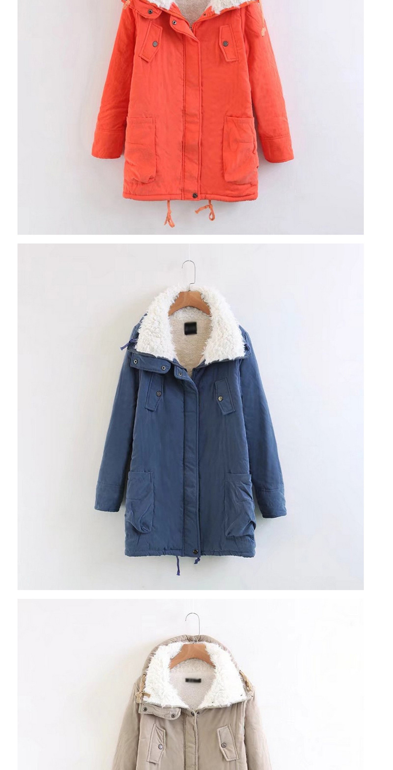 Trendy Sappgire Blue Pure Color Decorated Cotton-padded Clothes,Coat-Jacket