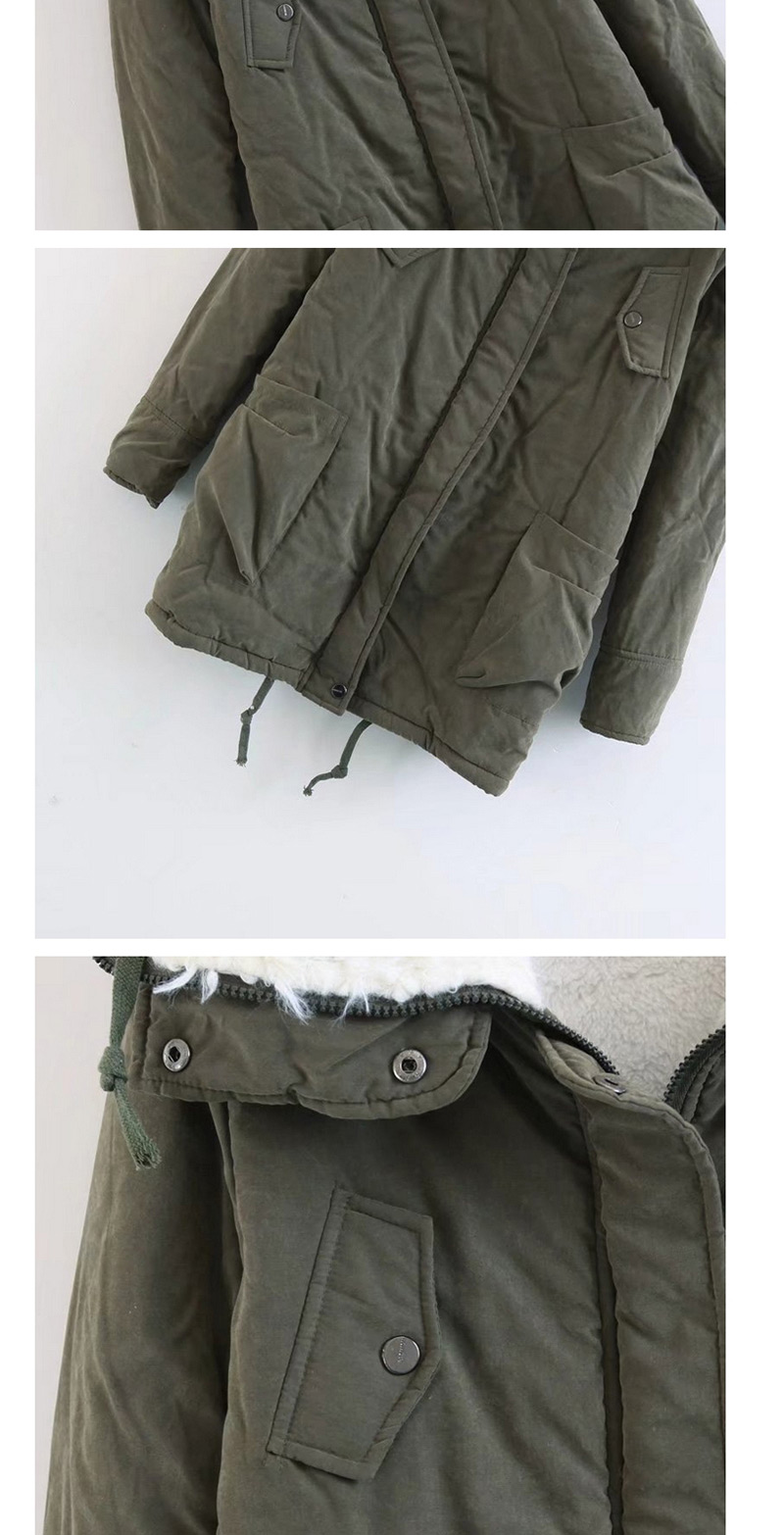 Trendy Olive Pure Color Decorated Cotton-padded Clothes,Coat-Jacket