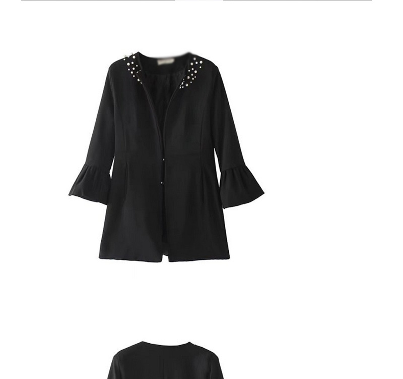 Retro Black Pearl Decorated Coat,Coat-Jacket