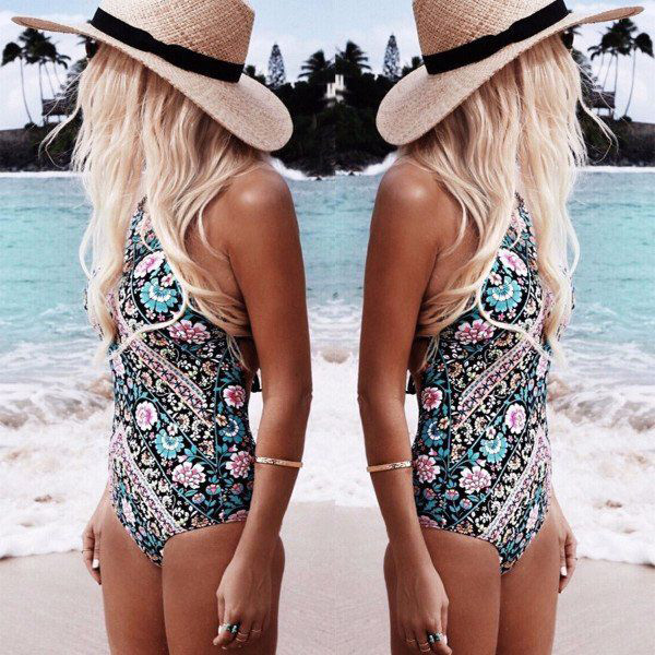 Sexy Multi-color Flower Pattern Decorated Bikini,One Pieces