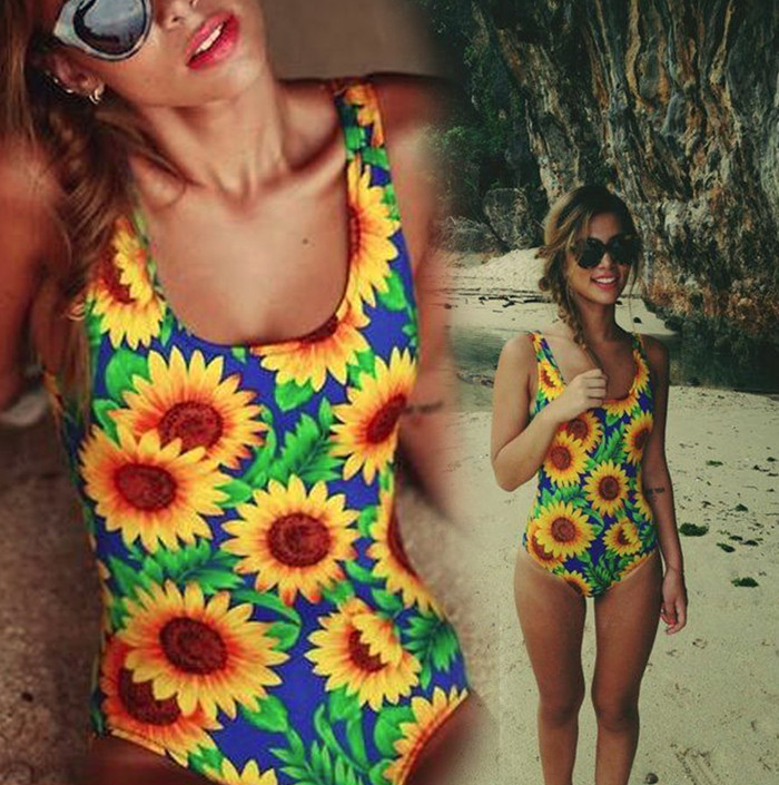 Fashion Multi-color Sunflower Pattern Decorated Bikini,One Pieces