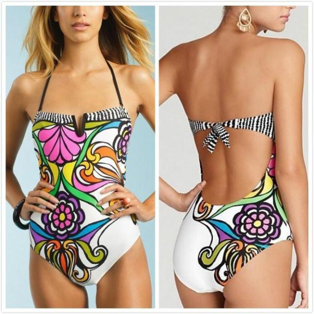 Fashion Multi-color Flower Pattern Decorated Bikini,One Pieces
