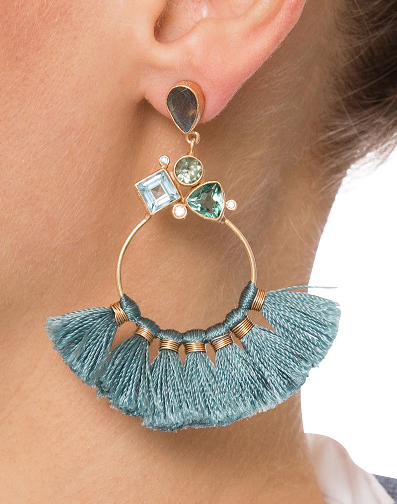 Fashion Blue Tassel Decorated Circular Ring Shape Earrings,Drop Earrings