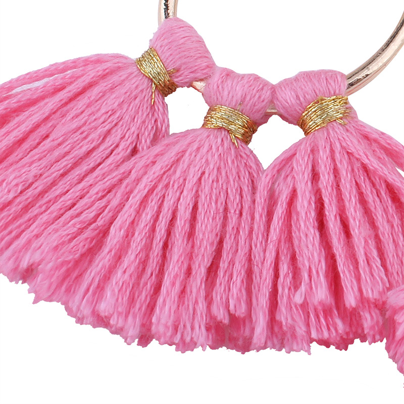 Fashion Pink Tassel Decorated Circular Ring Shape Earrings,Drop Earrings