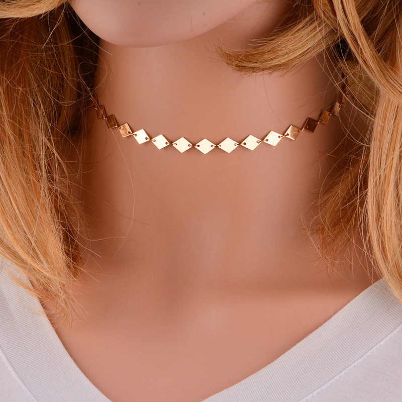 Trendy Gold Color Rhombus Shape Decorated Pure Color Choker,Chains