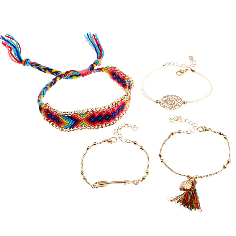 Elegant Multi-color Tassel Decorated Color Matching Bracelet(4pcs),Bracelets Set