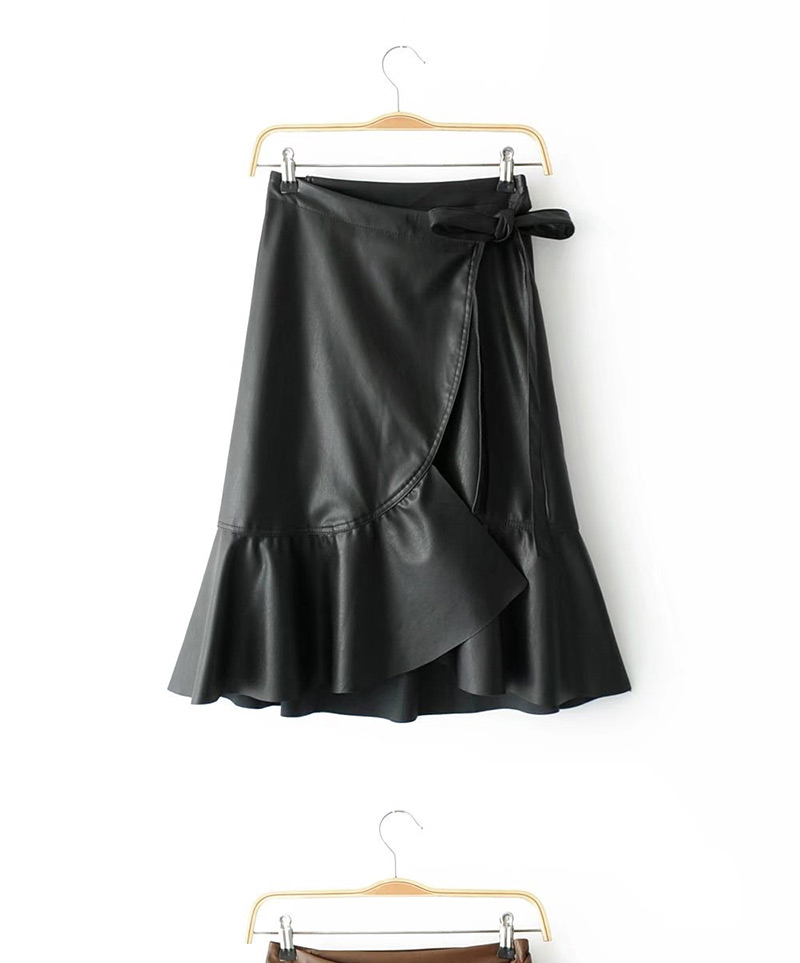 Fashion Khaki Lotus Leaf Shape Design Pure Color Skirt,Skirts