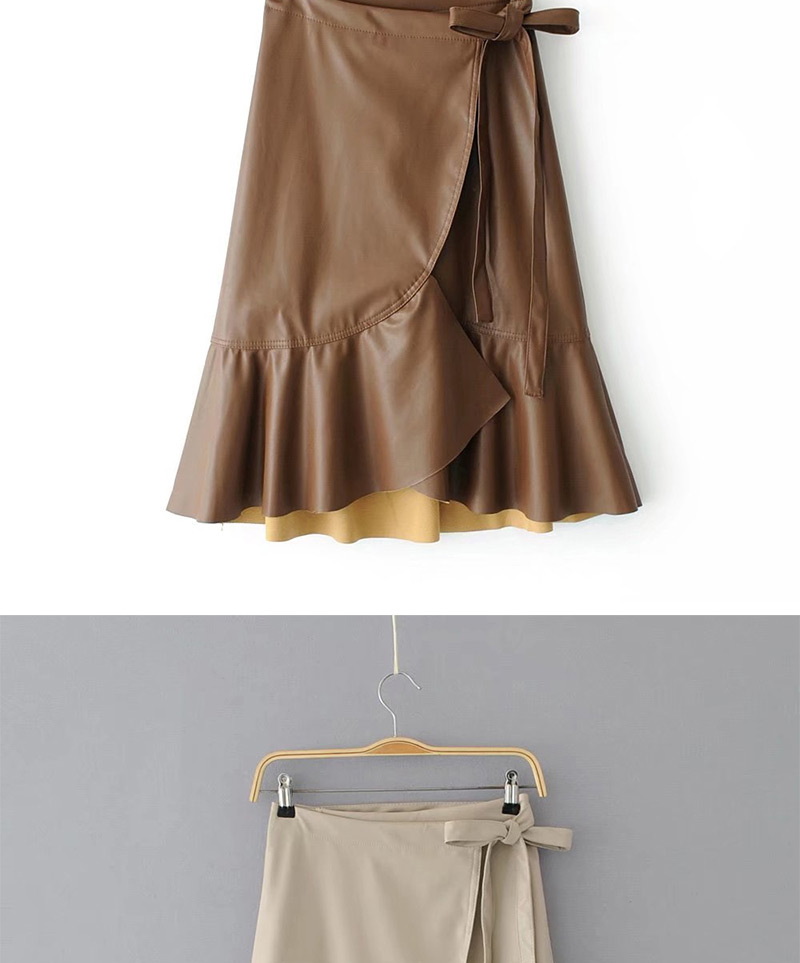 Fashion Brown Lotus Leaf Shape Design Pure Color Skirt,Skirts