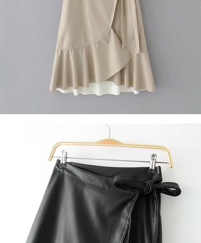 Fashion Khaki Lotus Leaf Shape Design Pure Color Skirt,Skirts