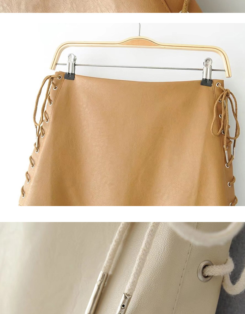 Fashion Light Brown Pure Color Decorated Bandage Design Skirt,Skirts