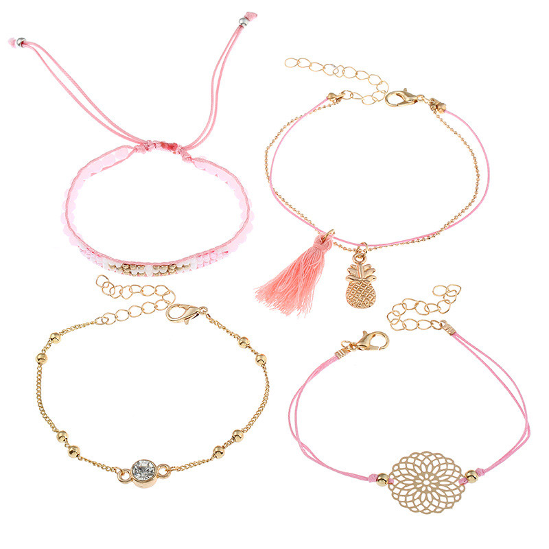 Fashion Pink Pineapple&tassel Decorated Simple Bracelet(4pcs),Beaded Bracelet