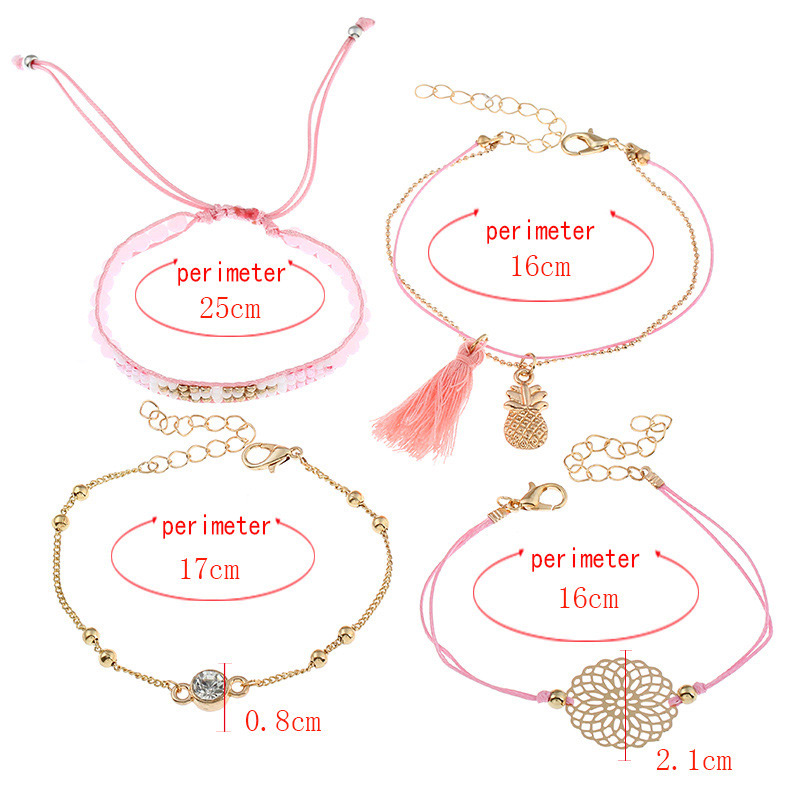 Fashion Pink Pineapple&tassel Decorated Simple Bracelet(4pcs),Beaded Bracelet