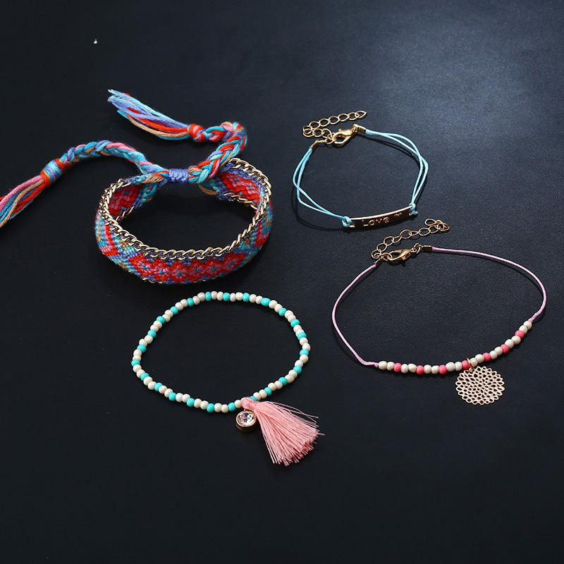 Fashion Multi-color Tassel&flower Decorated Simple Bracelet(4pcs),Beaded Bracelet