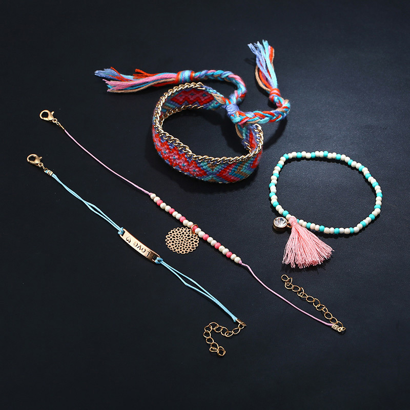 Fashion Multi-color Tassel&flower Decorated Simple Bracelet(4pcs),Beaded Bracelet