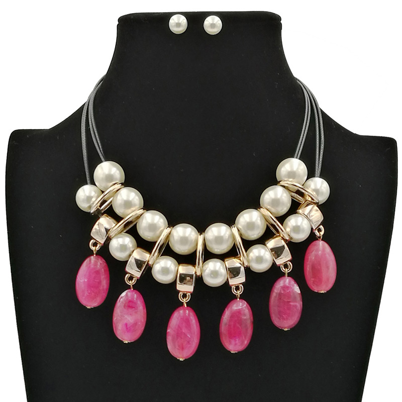 Fashion Plum Red Pearls Decorated Double Layer Jewelry Sets,Jewelry Sets