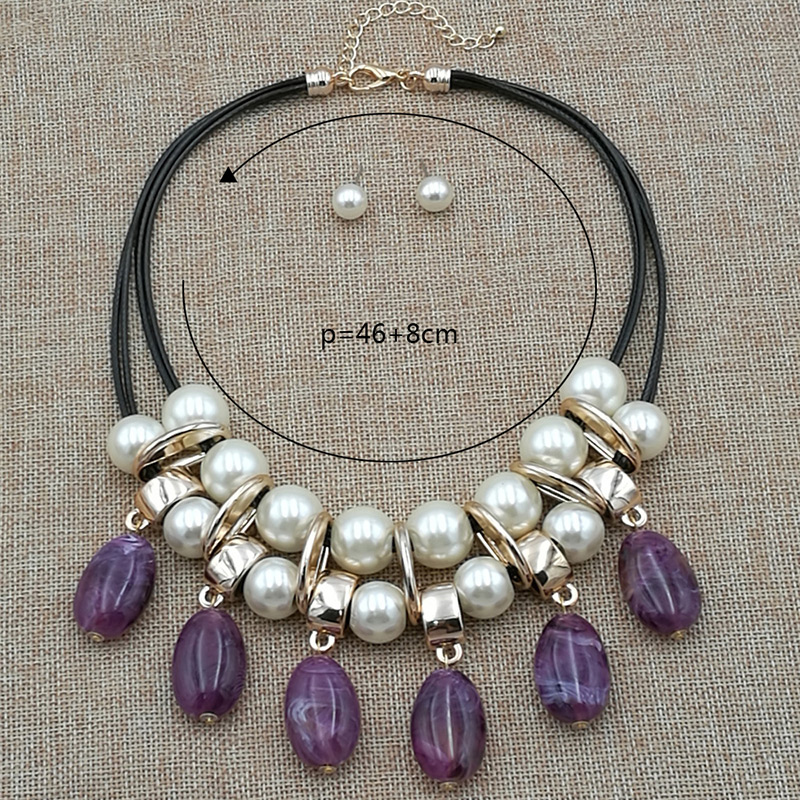 Fashion Plum Red Pearls Decorated Double Layer Jewelry Sets,Jewelry Sets