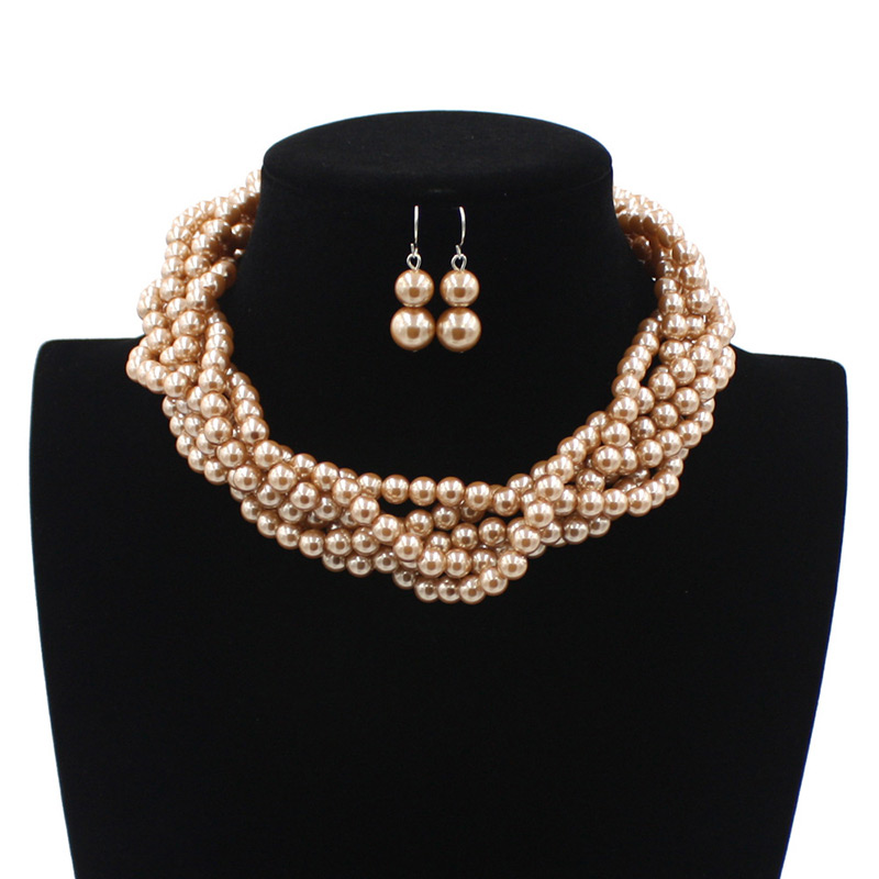 Fashion Coffee Pearls Decorated Pure Color Jewelry Sets,Jewelry Sets