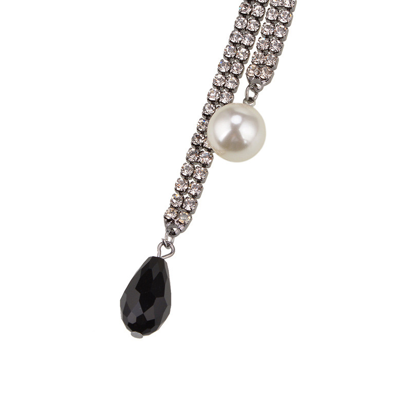 Trendy Silver Color Full Diamond Decorated Long Tassel Choker,Multi Strand Necklaces