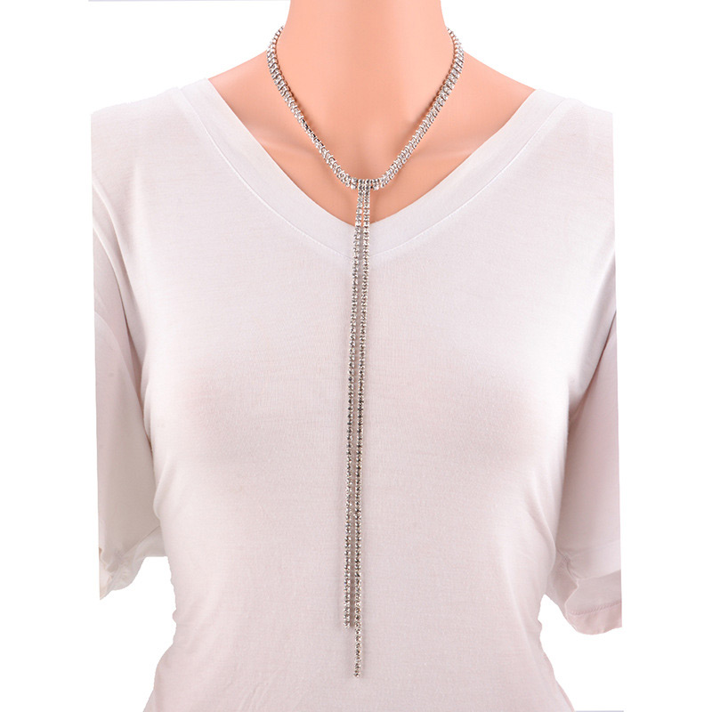 Fashion Silver Color Full Diamond Decorated Long Tassel Choker,Multi Strand Necklaces