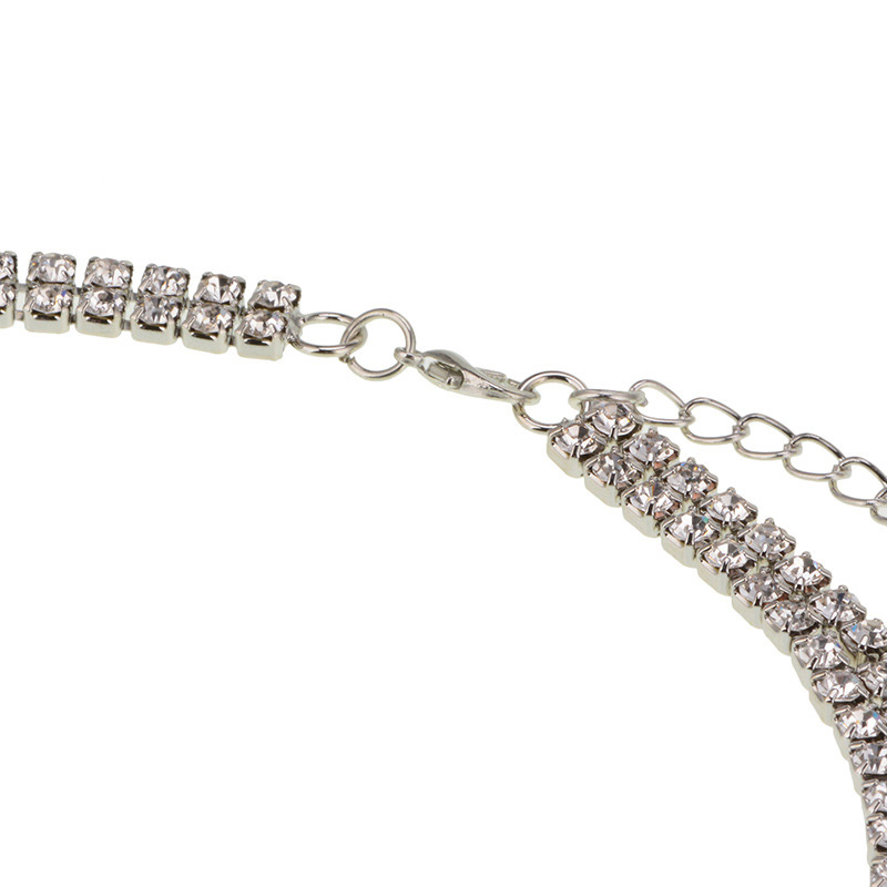 Fashion Silver Color Full Diamond Decorated Long Tassel Choker,Multi Strand Necklaces