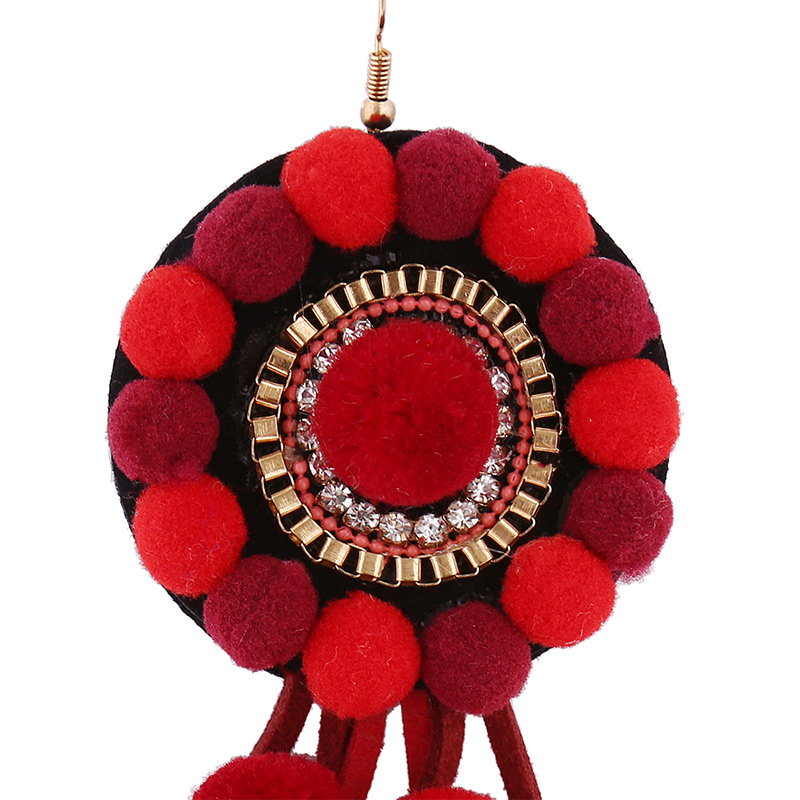 Exaggerated Red Tassel Decorated Round Earrings,Drop Earrings