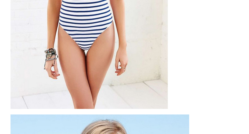 Sexy Blue+white Stripe Pattern Decorated Simple Bikini,One Pieces