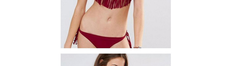 Sexy Claret Red Tassel&flower Decorated Pure Color Bikini,Bikini Sets