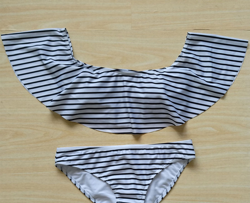 Sexy Black+white Stripe Pattern Decorated Lotus Leaf Design Bikini,Bikini Sets
