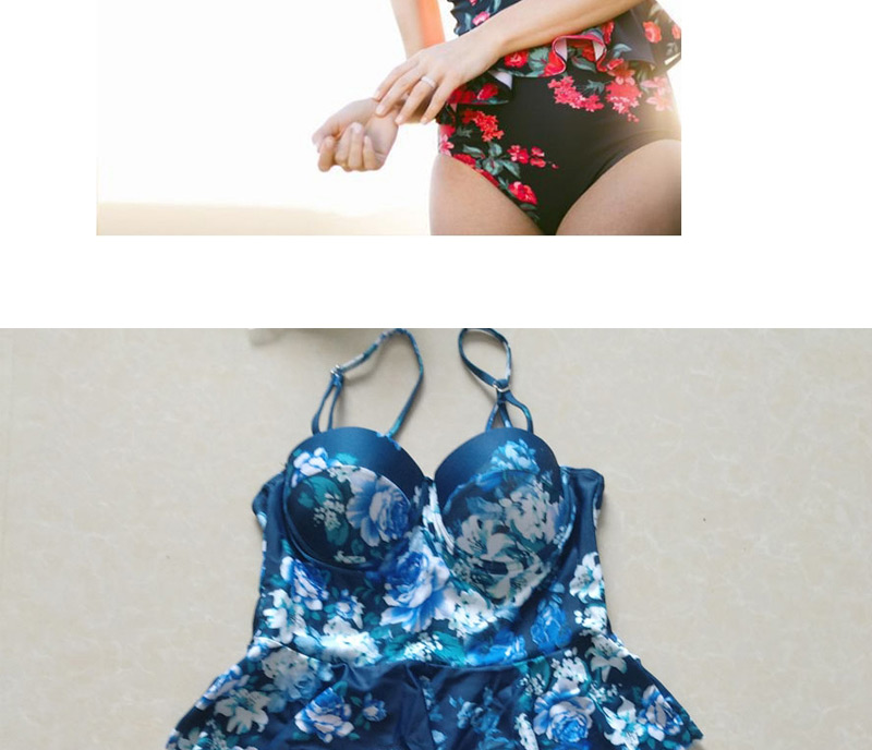 Sexy Blue Flower Pattern Decorated Split Bikini,Swimwear Sets