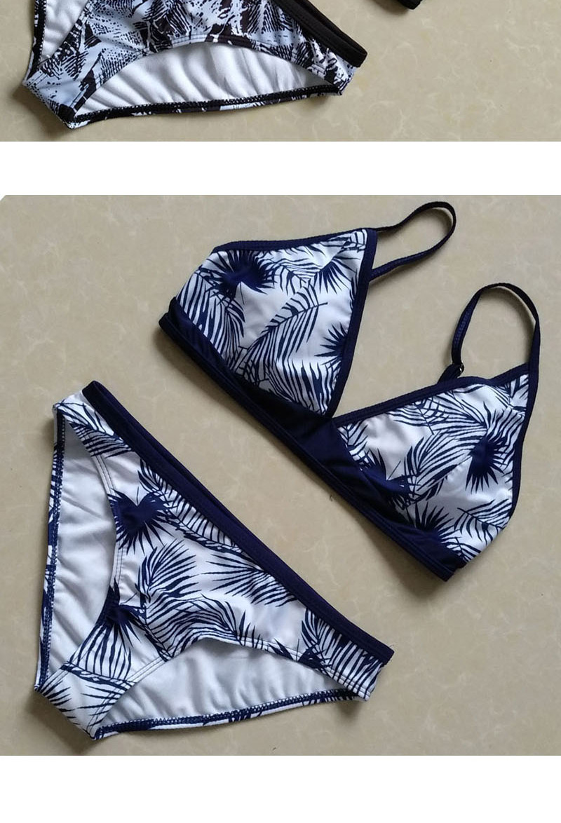 Sexy Dark Blue Maple Leaf Pattern Decorated Simple Bikini,Bikini Sets